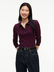 Tommy Hilfiger Red Slim Fit Ribbed Long Sleeve Polo Shirt - Image 1 of 5