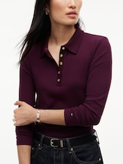 Tommy Hilfiger Red Slim Fit Ribbed Long Sleeve Polo Shirt - Image 4 of 5