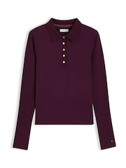Tommy Hilfiger Red Slim Fit Ribbed Long Sleeve Polo Shirt - Image 5 of 5