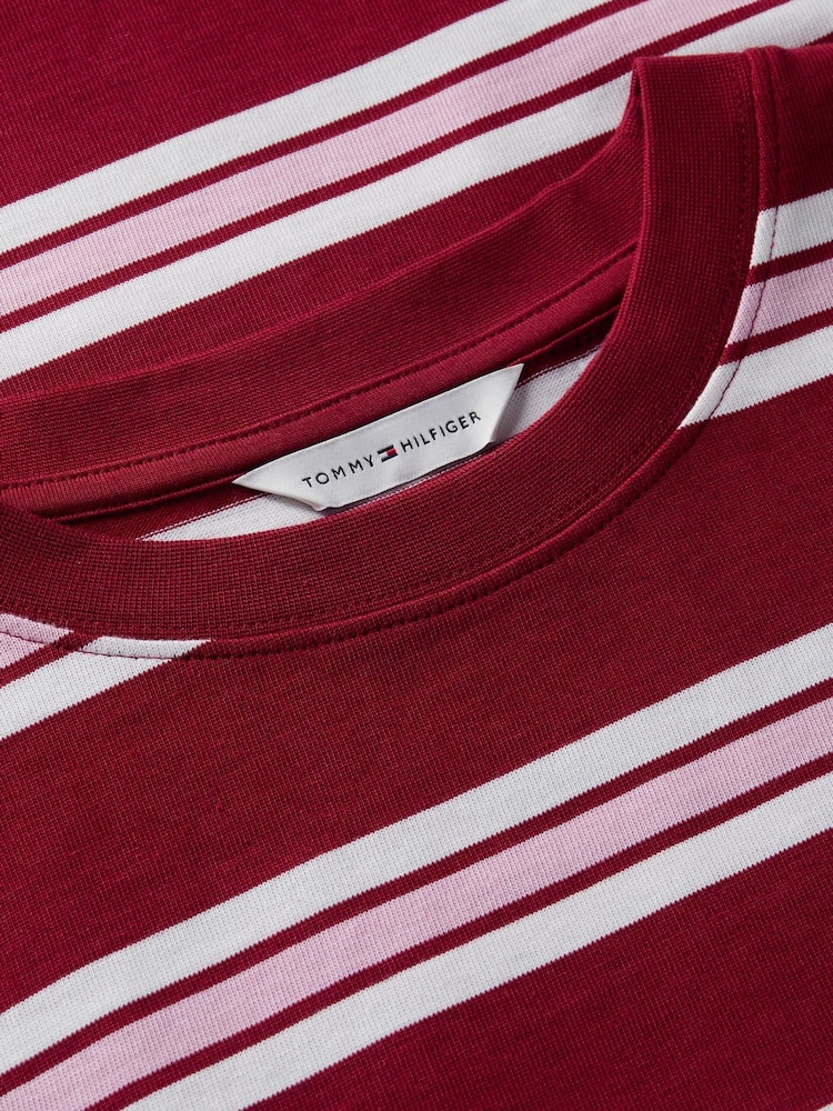 Tommy Hilfiger Red Rugby Stripe Logo Embroidery Relaxed T-Shirt - Image 2 of 2 Tommy Hilfiger Red Rugby Stripe Logo Embroidery Relaxed T-Shirt - Image 2 of 2