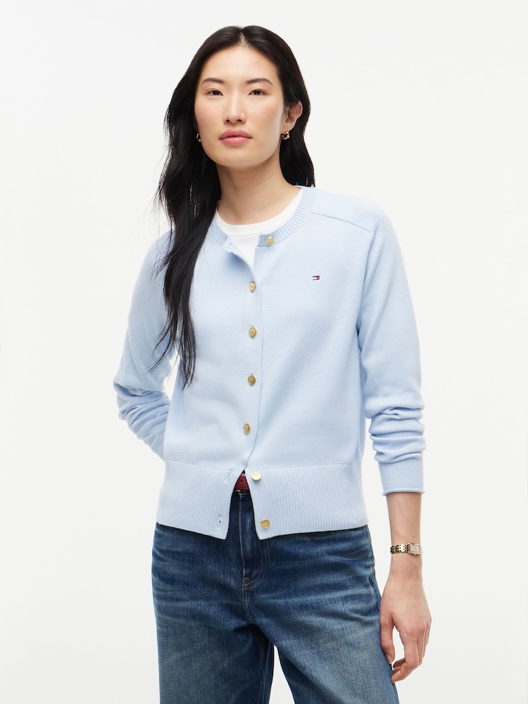 Tommy Hilfiger Blue Slim Gold Tone Button Jersey Cardigan - Image 1 of 6
