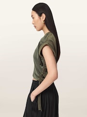 AllSaints Green Mira Satin T-Shirt - Image 3 of 6