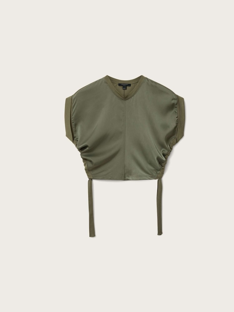 AllSaints Green Mira Satin T-Shirt - Image 6 of 6