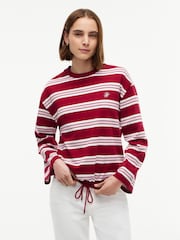 Tommy Hilfiger Red Rugby Stripe Drawstring Long Sleeve T-Shirt - Image 1 of 5