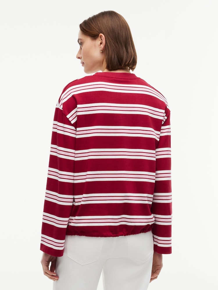 Tommy Hilfiger Red Rugby Stripe Drawstring Long Sleeve T-Shirt - Image 2 of 5 Tommy Hilfiger Red Rugby Stripe Drawstring Long Sleeve T-Shirt - Image 2 of 5