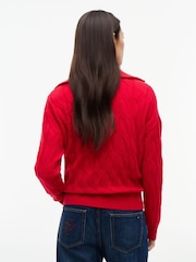 Tommy Hilfiger Red Pure Wool Cable Knit Quarter-Zip Jumper - Image 2 of 5