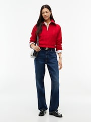 Tommy Hilfiger Red Pure Wool Cable Knit Quarter-Zip Jumper - Image 3 of 5