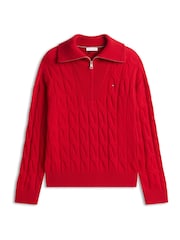 Tommy Hilfiger Red Pure Wool Cable Knit Quarter-Zip Jumper - Image 5 of 5