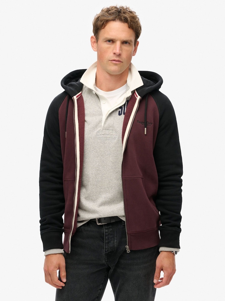 Superdry Rich Deep Burgundy/Black Essential Baseball Zip Hoodie - Image 2 of 7
