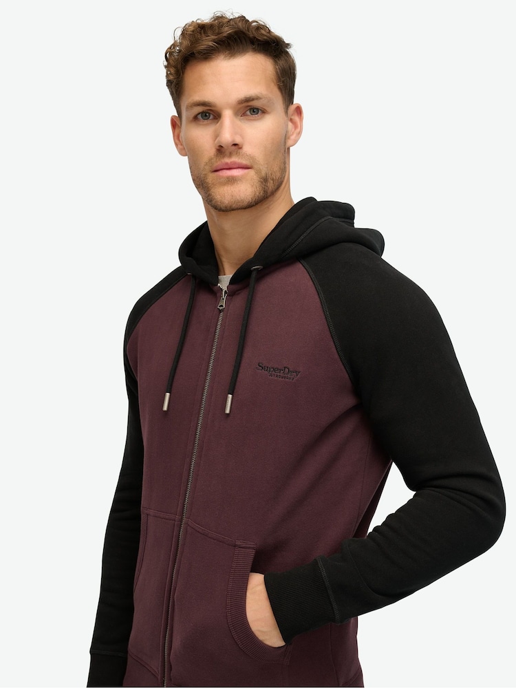 Superdry Rich Deep Burgundy/Black Essential Baseball Zip Hoodie - Image 3 of 7