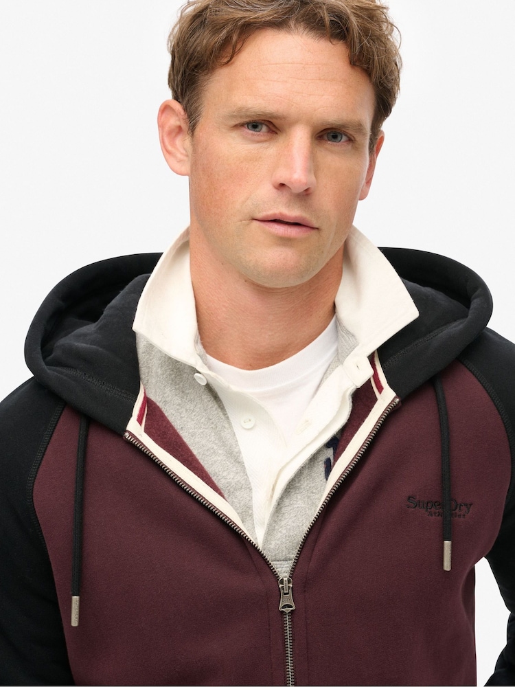 Superdry Rich Deep Burgundy/Black Essential Baseball Zip Hoodie - Image 4 of 7