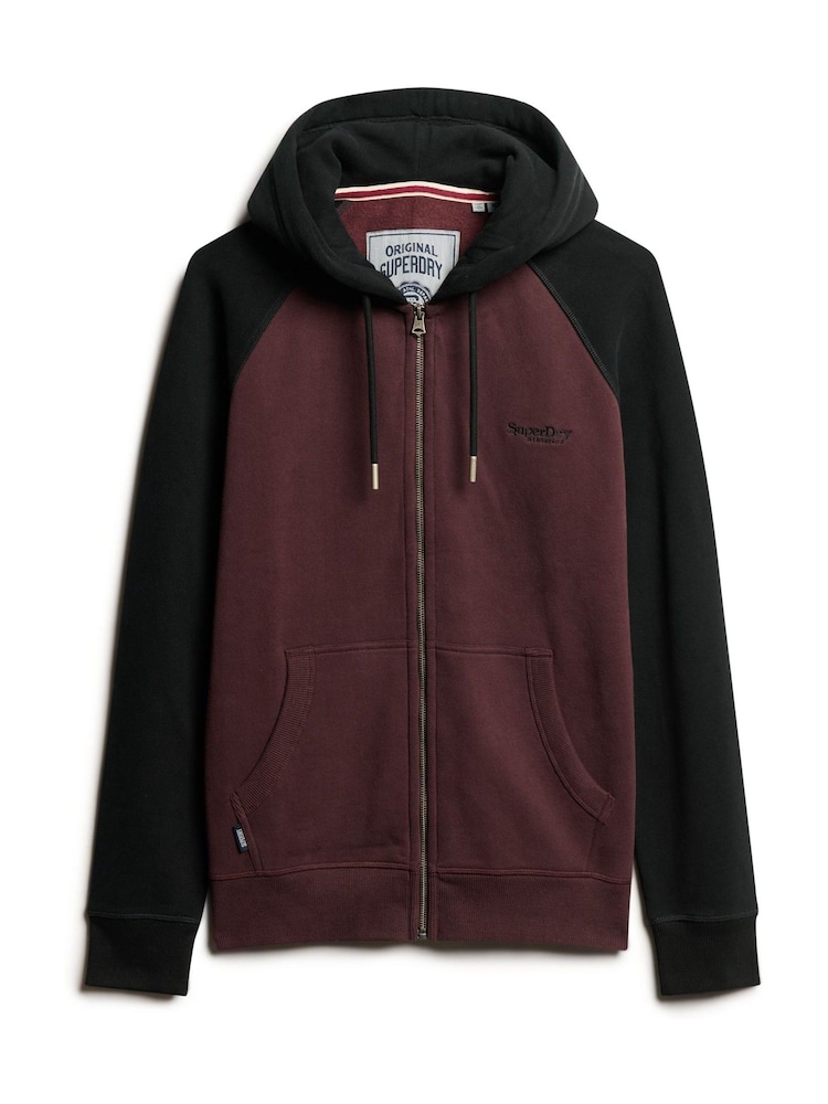 Superdry Rich Deep Burgundy/Black Essential Baseball Zip Hoodie - Image 5 of 7