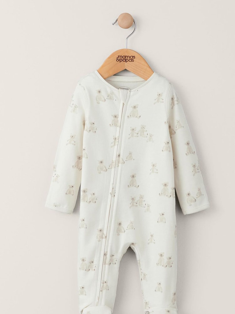 Mamas & Papas Cream Teddy Bear Print 100% Cotton All-In-One - Image 4 of 5