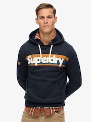Superdry Eclipse Navy Retro Stripe Logo Hoodie - Image 1 of 5