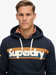 Superdry Eclipse Navy Retro Stripe Logo Hoodie - Image 3 of 5