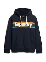 Superdry Eclipse Navy Retro Stripe Logo Hoodie - Image 4 of 5