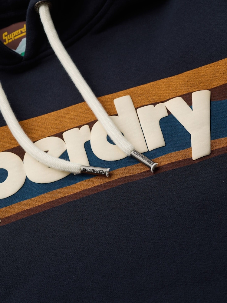Superdry Eclipse Navy Retro Stripe Logo Hoodie - Image 5 of 5