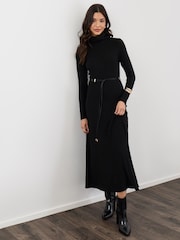 Threadbare Black Petite Ribbed Roll Neck Maxi Dress with Belt - Image 5 of 5