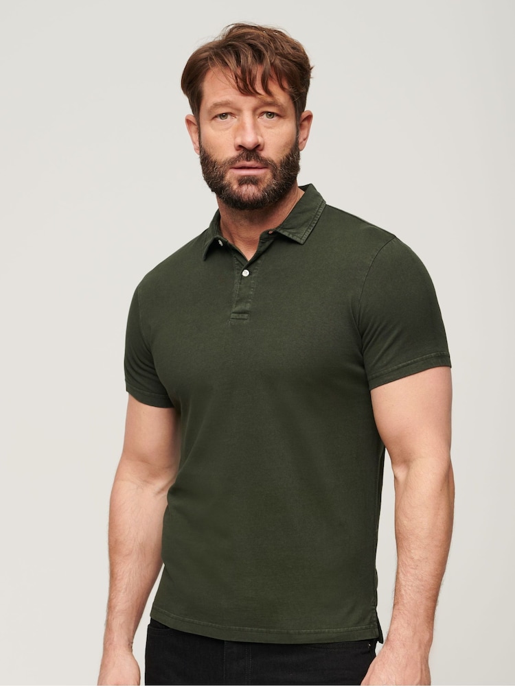 Superdry Olive Green 100% Cotton Studios Jersey Polo Shirt - Image 1 of 6
