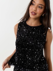 Threadbare Black Sequin Shell Top with Lace Trim - Image 5 of 5