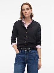 Juoda - Tommy Hilfiger Slim Gold Tone Button Jersey Cardigan - 2 paveikslėlis iš 6