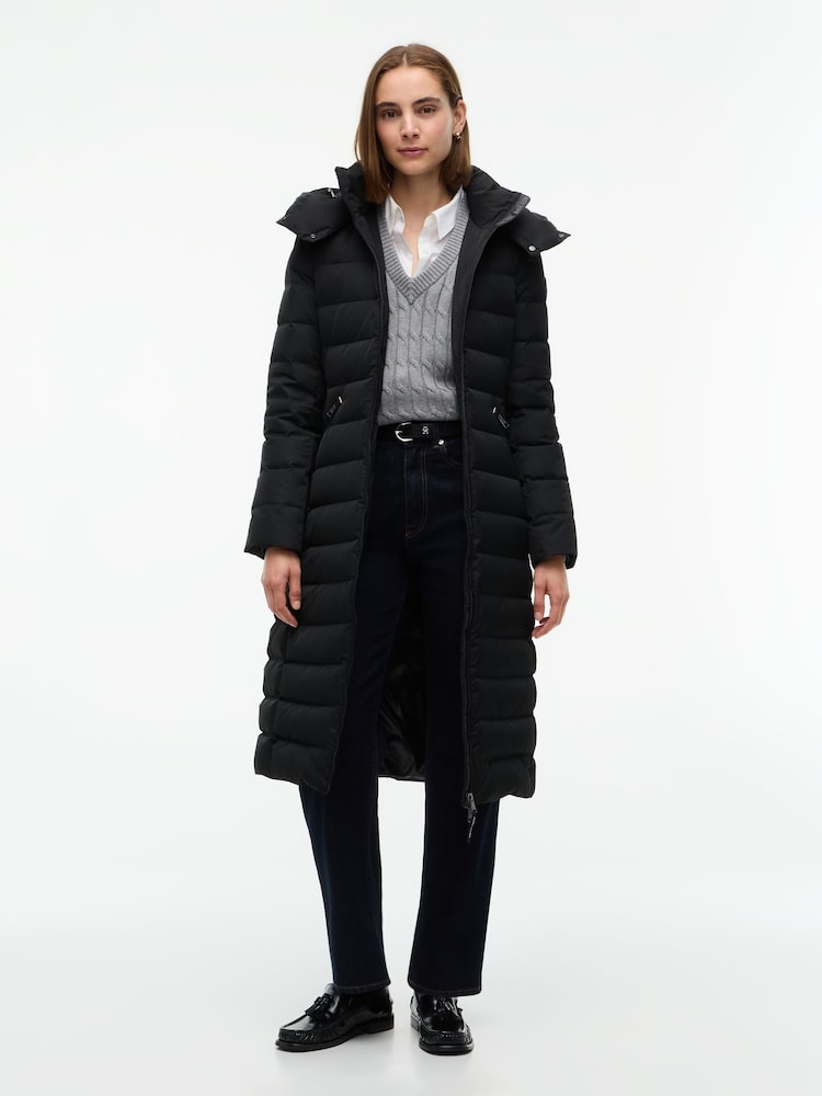 Tommy Hilfiger Black Slim Down Hooded Longline Coat - Image 1 of 6 Tommy Hilfiger Black Slim Down Hooded Longline Coat - Image 1 of 6