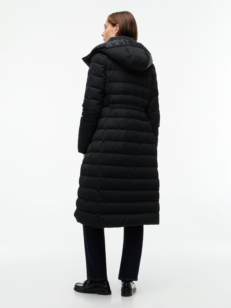 Tommy Hilfiger Black Slim Down Hooded Longline Coat - Image 2 of 6 Tommy Hilfiger Black Slim Down Hooded Longline Coat - Image 2 of 6