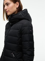 Tommy Hilfiger Black Slim Down Hooded Longline Coat - Image 4 of 6