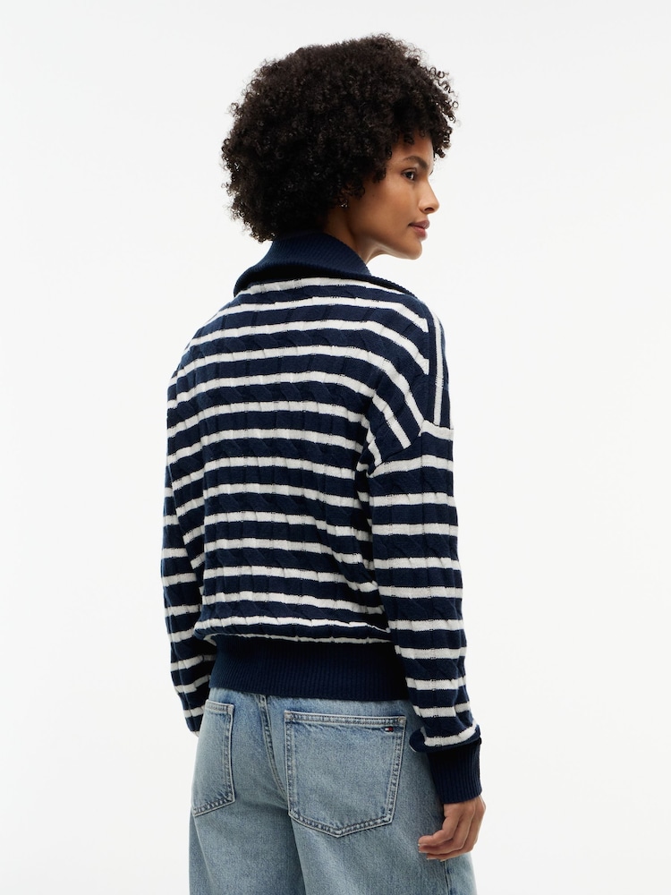 Tommy Hilfiger Pure Wool Cable Knit Quarter-Zip Jumper - Imagen 2 de 5