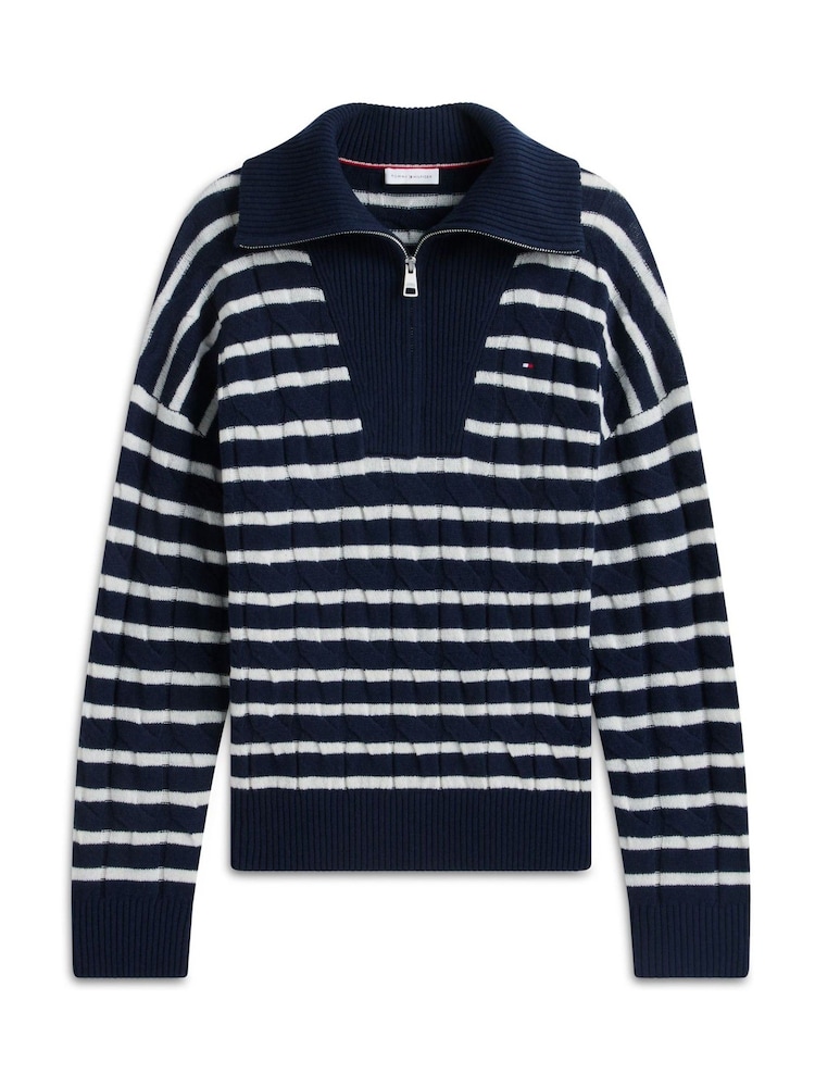 Tommy Hilfiger Pure Wool Cable Knit Quarter-Zip Jumper - Imagen 5 de 5