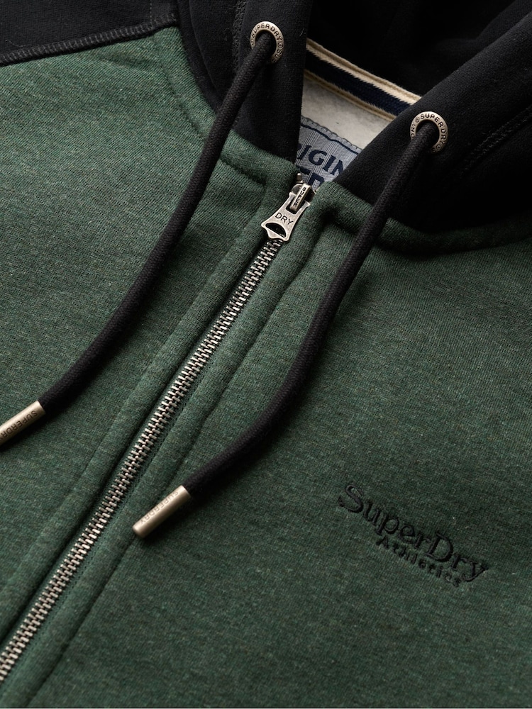 Superdry Forest Green Marl/Black Essential Baseball Zip Hoodie - Image 5 of 5