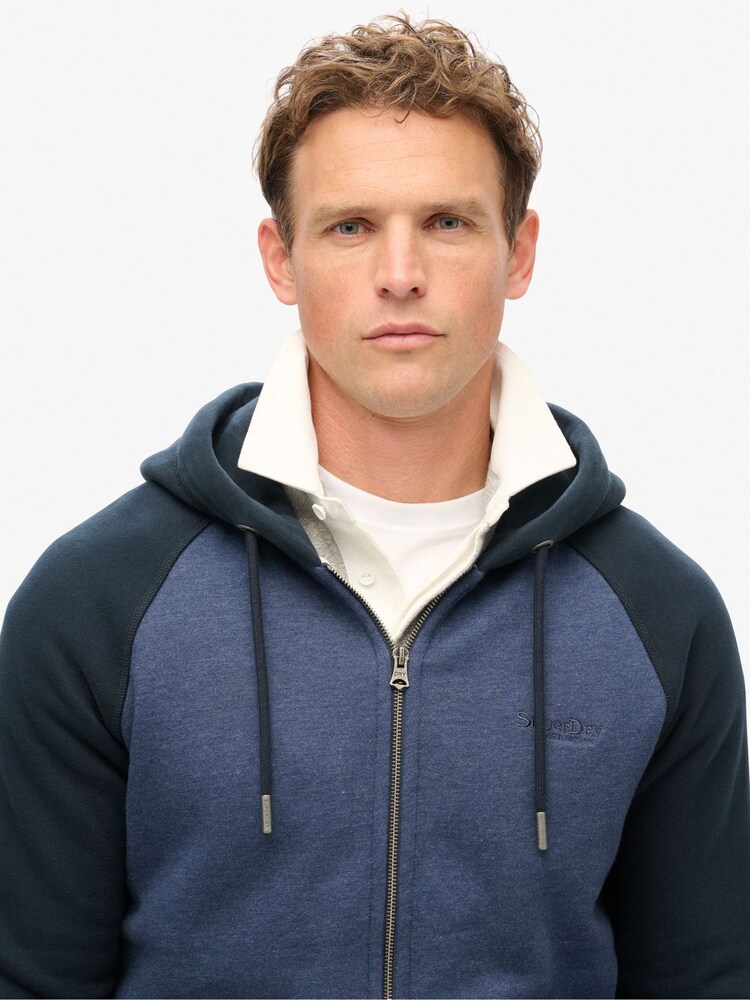 Superdry Heritage Navy Marl/Eclipse Navy Essential Baseball Zip Hoodie - Image 3 of 5