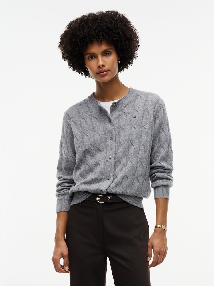 Gris - Tommy Hilfiger Pure Wool Cable Knit Slim Cardigan - Imagen 1 de 5