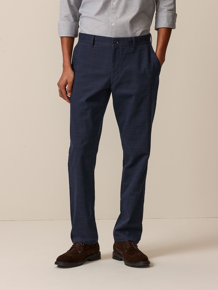 Navy Check Brushed Belted Chinos Trousers - Image 1 of 10