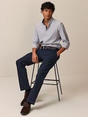 Navy Check Brushed Belted Chinos Trousers - Image 2 of 10