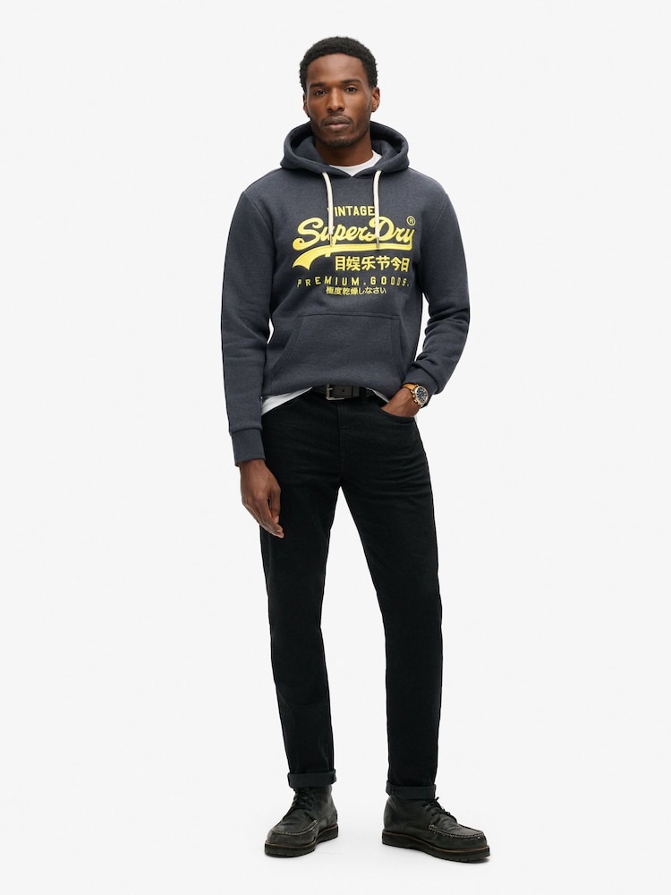 Superdry Eclipse Navy Marl Neon Vintage Logo Graphic Hoodie - Image 2 of 5