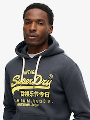 Superdry Eclipse Navy Marl Neon Vintage Logo Graphic Hoodie - Image 3 of 5