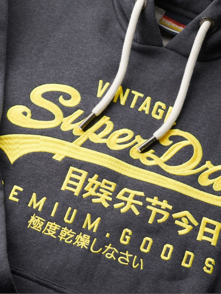 Superdry Eclipse Navy Marl Neon Vintage Logo Graphic Hoodie - Image 5 of 5