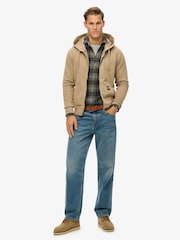 Superdry Washed Lead Brown 100% Cotton Contrast Stitch Zip Hoodie - Image 3 of 6