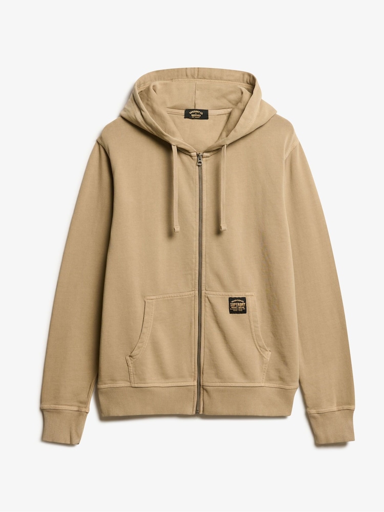 Superdry Washed Lead Brown 100% Cotton Contrast Stitch Zip Hoodie - Image 7 of 7