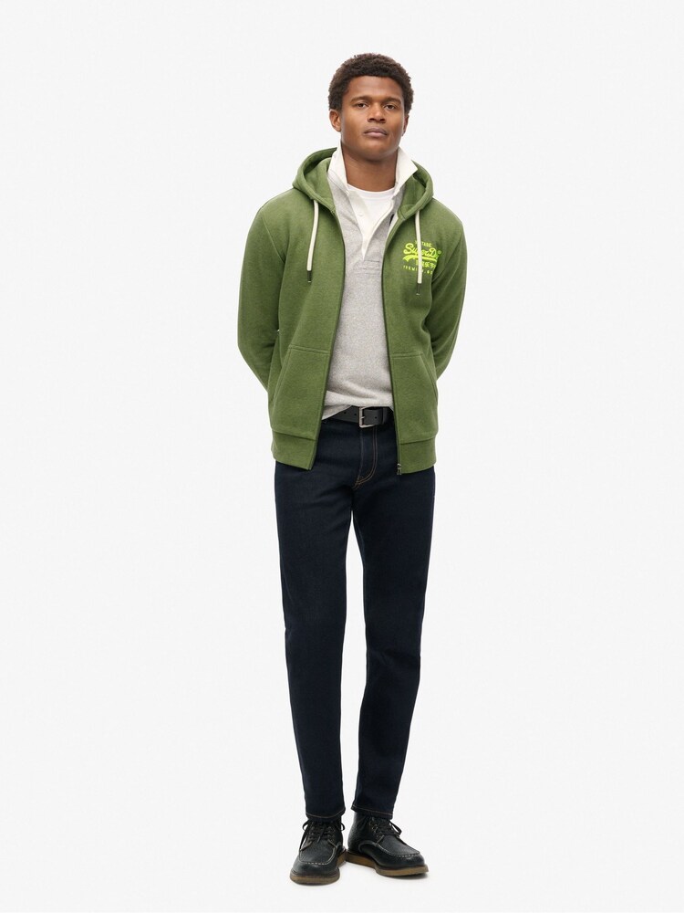 Superdry Thrift Olive Marl Neon Graphic Zip Hoodie - Image 1 of 2 Superdry Thrift Olive Marl Neon Graphic Zip Hoodie - Image 1 of 2
