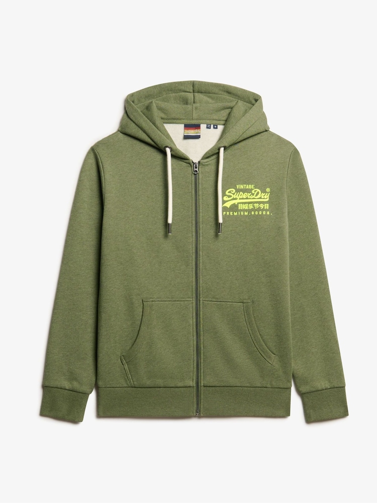 Superdry Thrift Olive Marl Neon Graphic Zip Hoodie - Image 2 of 2