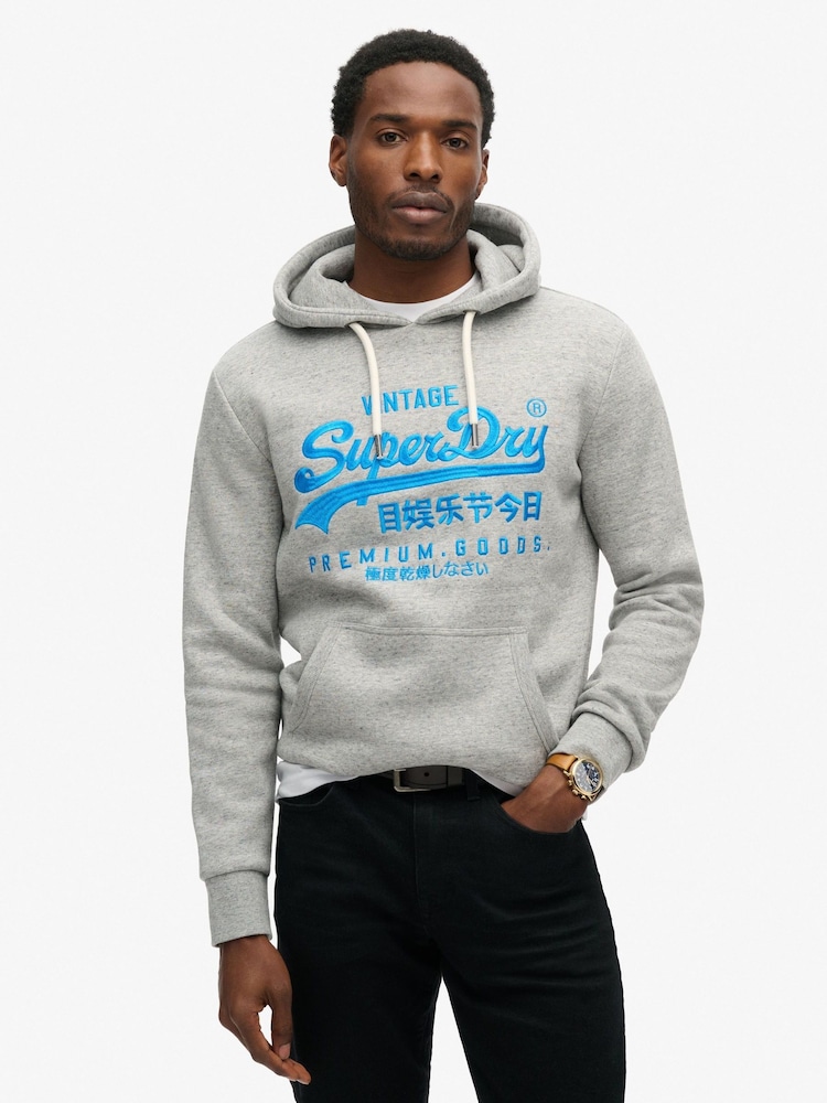 Superdry Authentic Grey Marl Neon Vintage Logo Graphic Hoodie - Image 2 of 5
