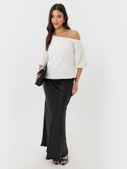 Threadbare White Sequin Slash Neck Puff Sleeve Top - Image 3 of 4