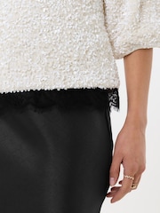 Threadbare White Sequin Slash Neck Puff Sleeve Top - Image 4 of 4