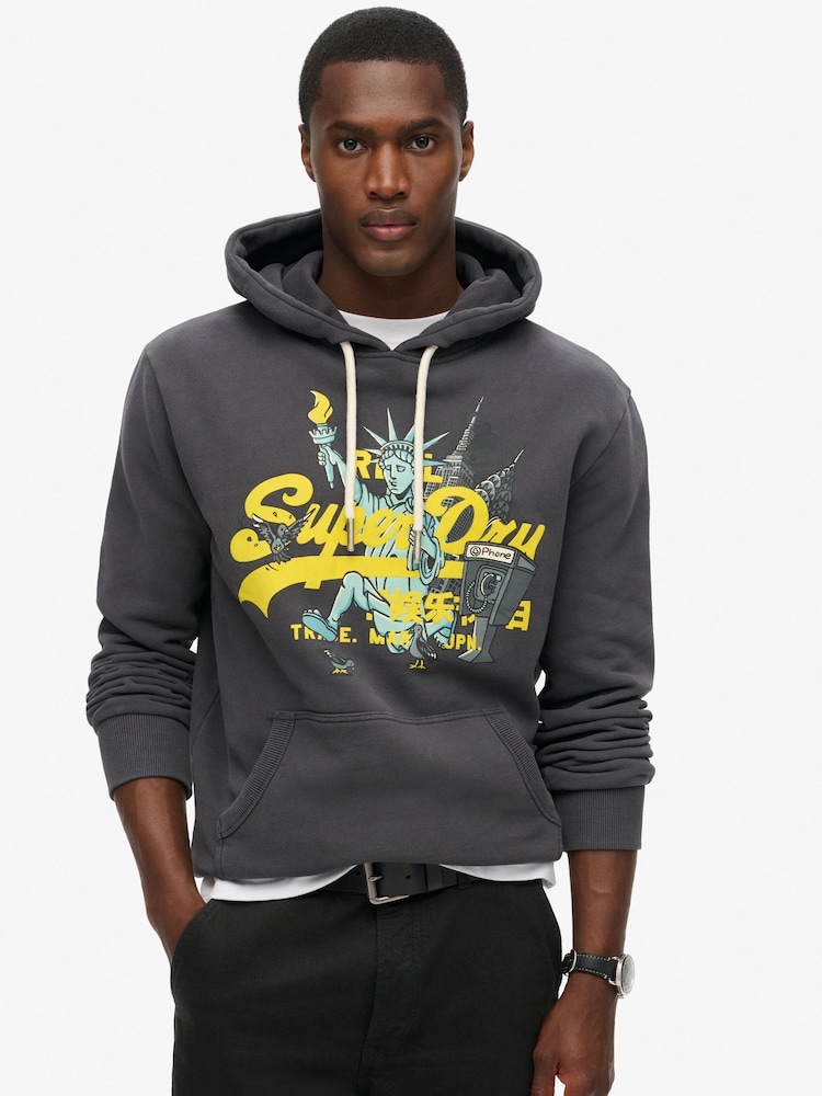 Superdry Athletic Grey Marl New York VL Graphic Hoodie - Image 1 of 6