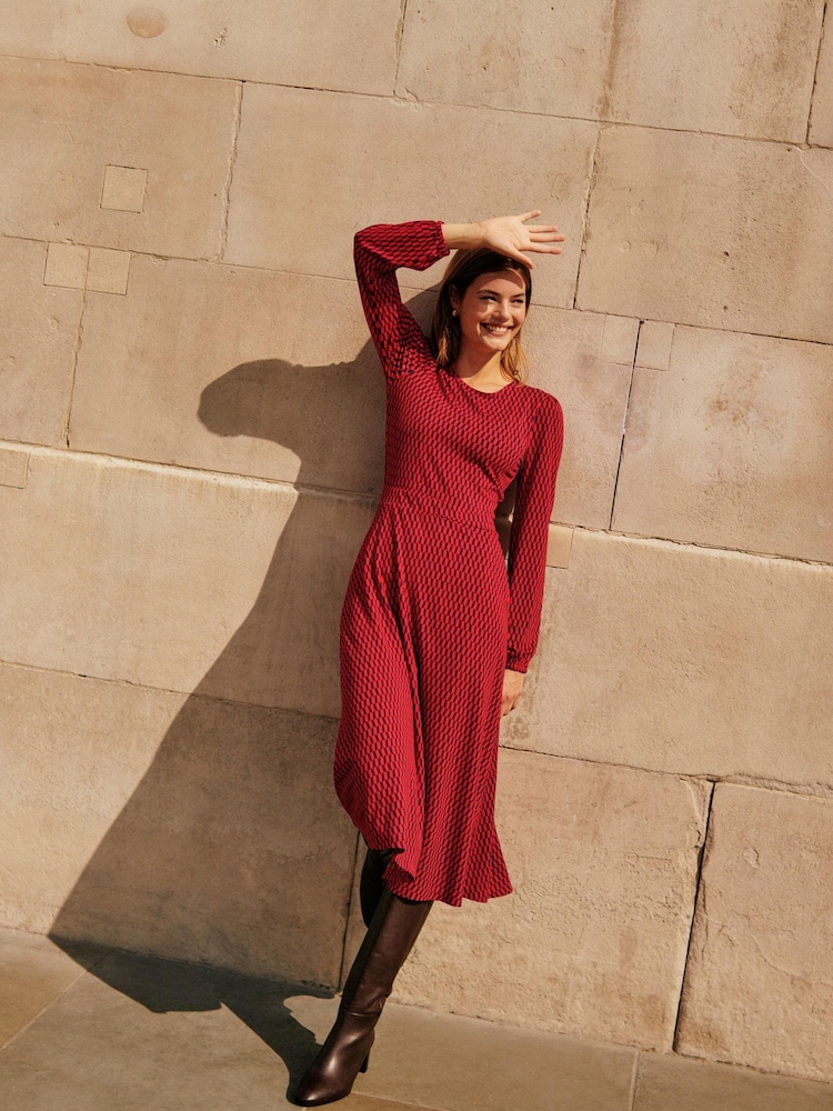 Boden Red Camille Jersey Midi Dress - Image 1 of 6