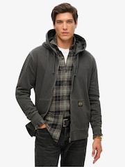 Superdry Washed Black 100% Cotton Contrast Stitch Zip Hoodie - Image 1 of 5