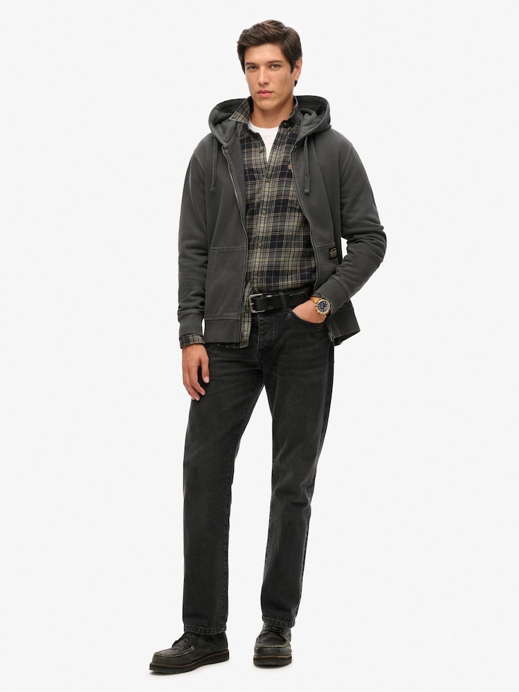 Superdry Washed Black 100% Cotton Contrast Stitch Zip Hoodie - Image 2 of 5