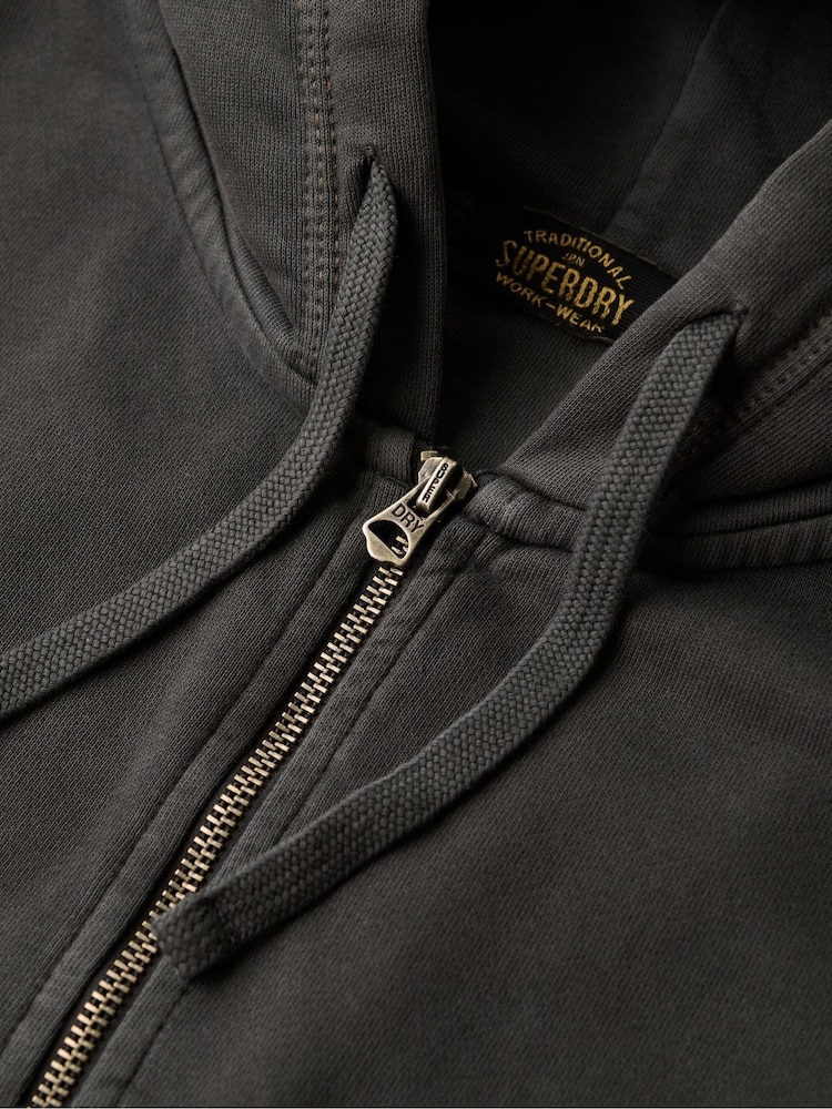Superdry Washed Black 100% Cotton Contrast Stitch Zip Hoodie - Image 5 of 5